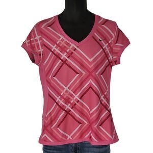 Nike Tshirt Women Sz L Fit Dry Pink Striped Active‎ Sportswear Everyday Workout